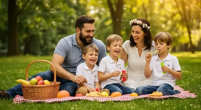 Famiglia mentre fa un pic-nic