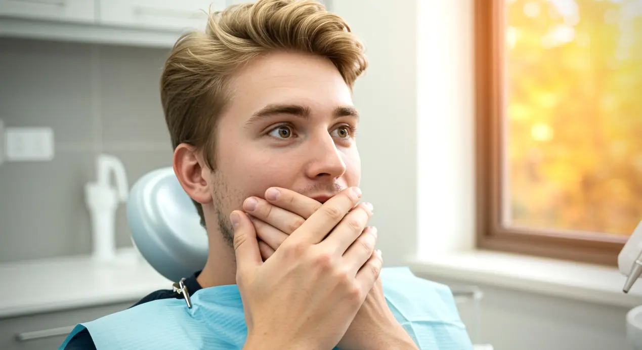 paziente odontofobico si copre la bocca