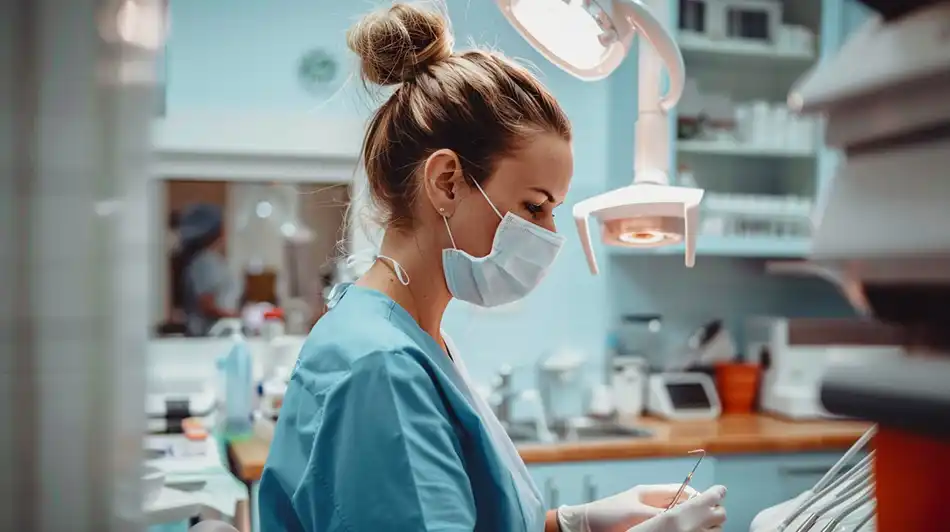 Dentista all'interno dello studio, mentre lavora - Immagine generata tramite AI