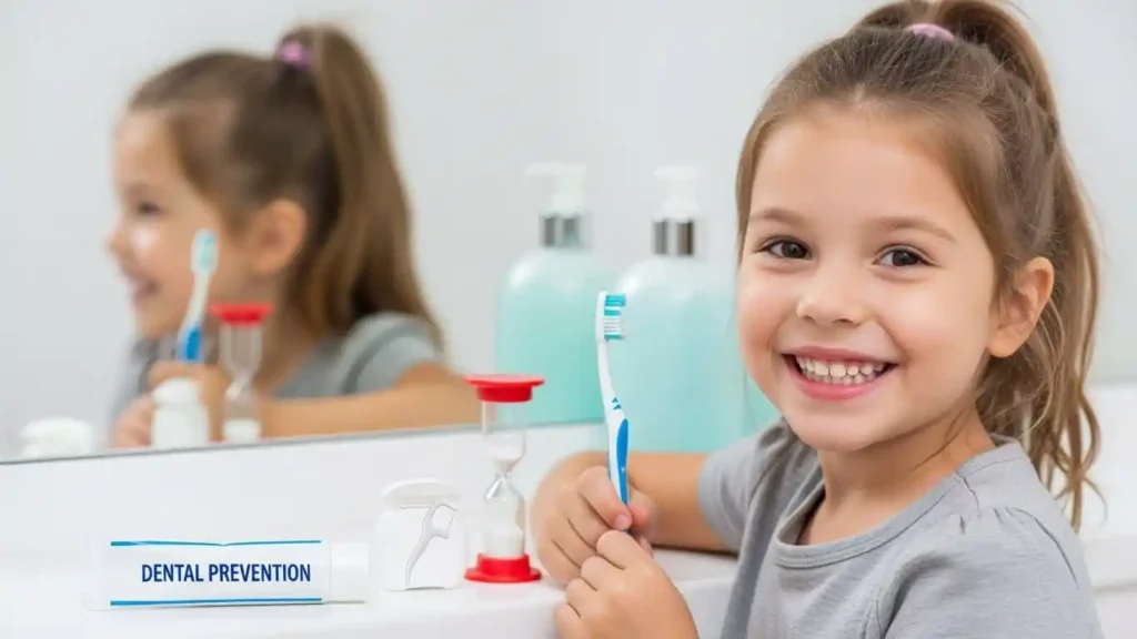 Bambina sorridente con spazzolino in mano